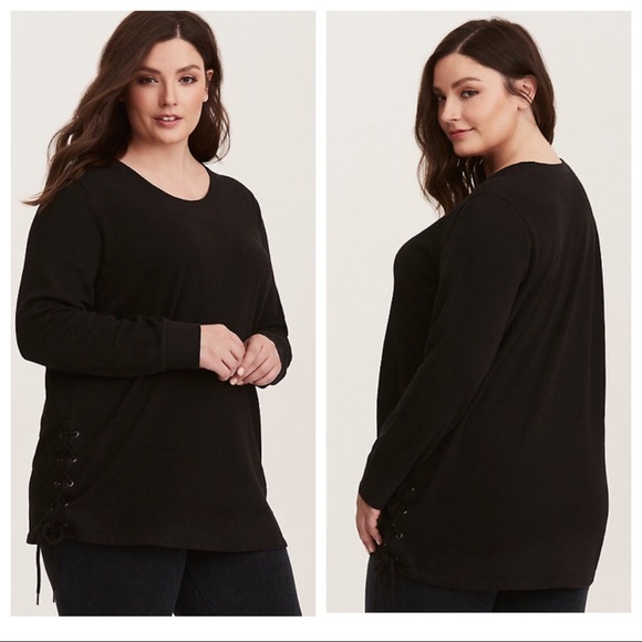 Torrid Black Lace Up Front Sweatshirt Sz 1 NWOT - Picture 2 of 8